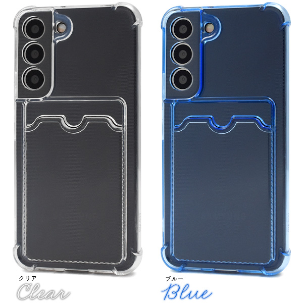 Galaxy S22 カバー クリアケース カード・チェキ収納背面ポケット付