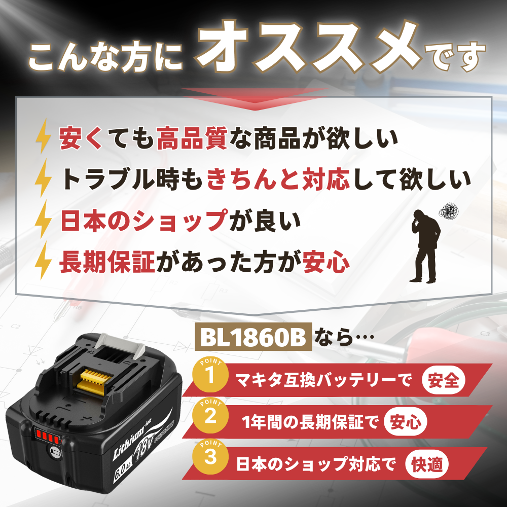 マキタ（makita） 互換 18V バッテリー BL1860B 6.0Ah マキタ