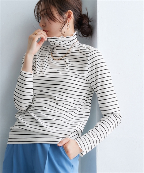 ニッセン（nissen） Tシャツ カットソー レディース 細リブ ハイネック