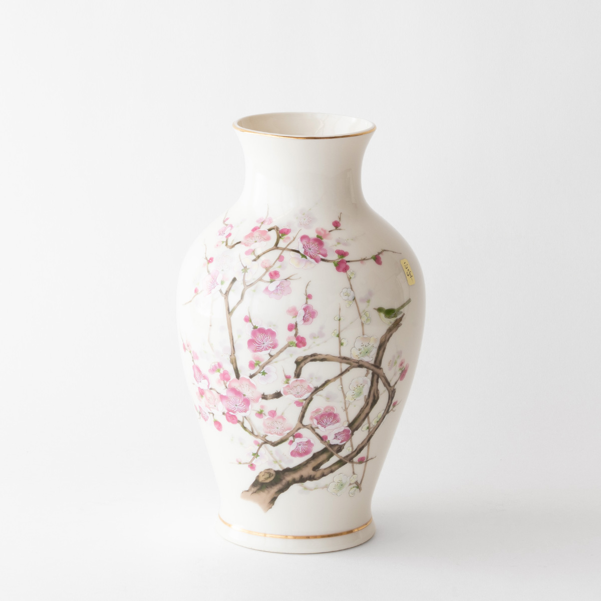 仏間 花瓶 壺型 梅に鳥 10号 陶器 華やか 30.5センチ 1尺 伝統的 花器