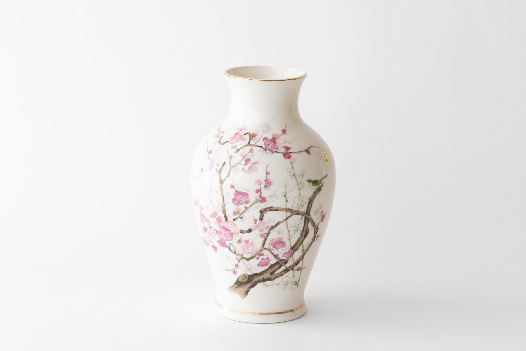 仏間 花瓶 壺型 梅に鳥 10号 陶器 華やか 30.5センチ 1尺 伝統的 花器