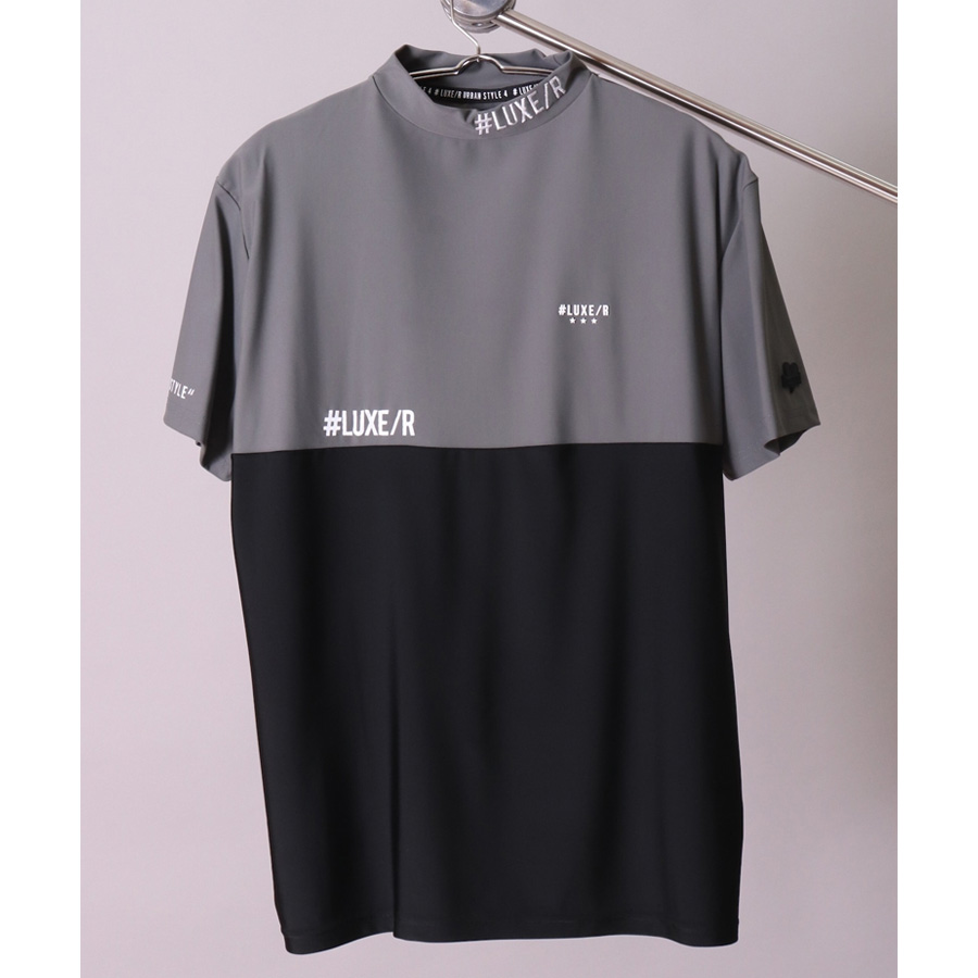送料無料】切り替え ストレッチ 吸水速乾 モックネック Tシャツ メンズ