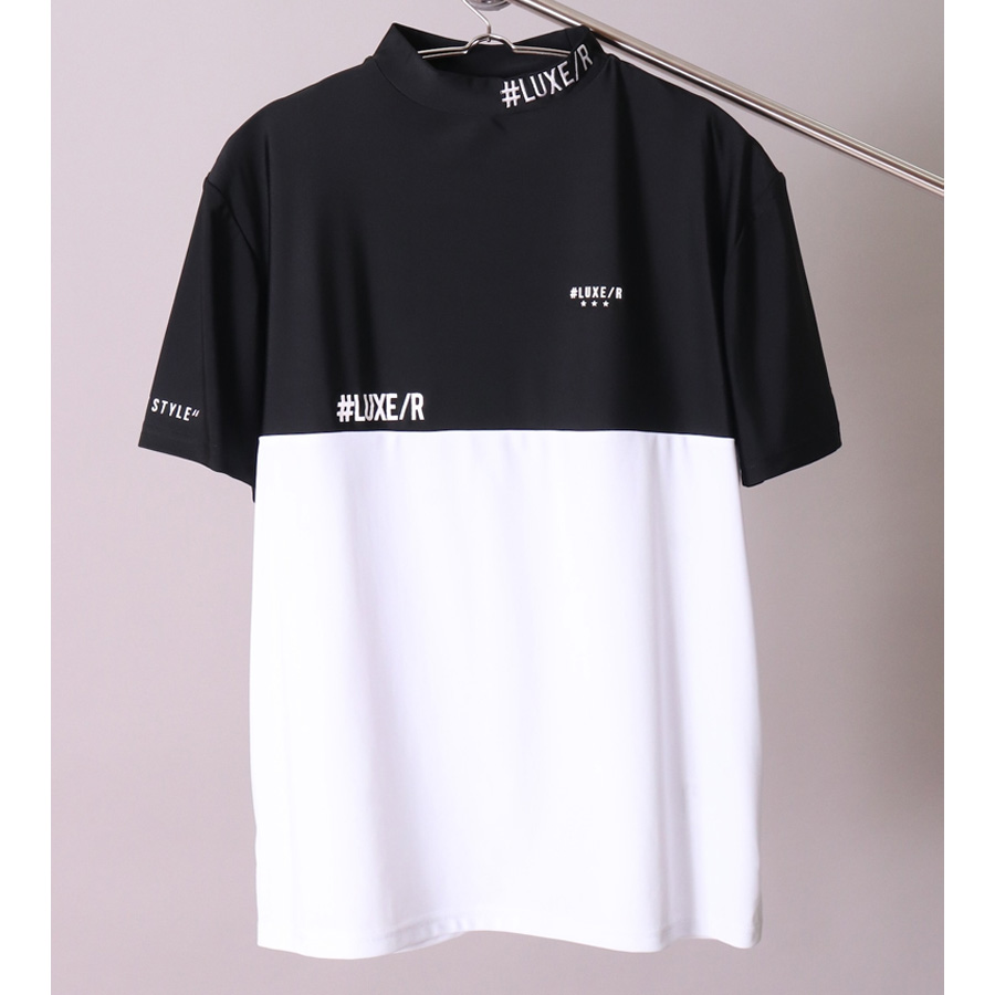 送料無料】切り替え ストレッチ 吸水速乾 モックネック Tシャツ メンズ