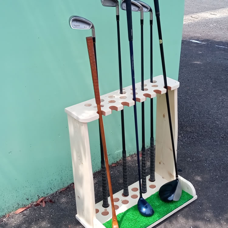 ゴルフクラブスタンド13本＋7本(前立てかけ) 無塗装磨き仕上【完成品で