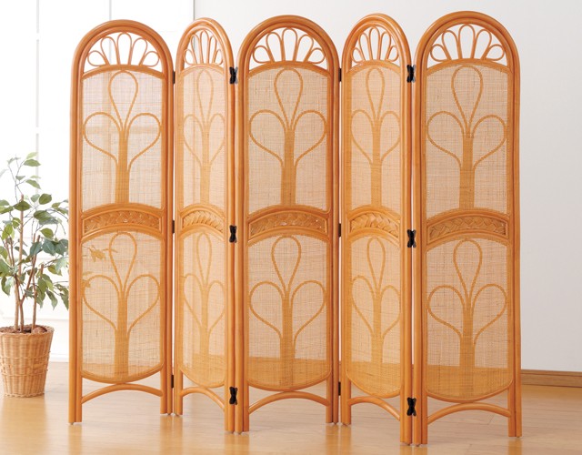 東京ラタン 天然籐スクリーン4連 折り畳みパーテーション 衝立 木製