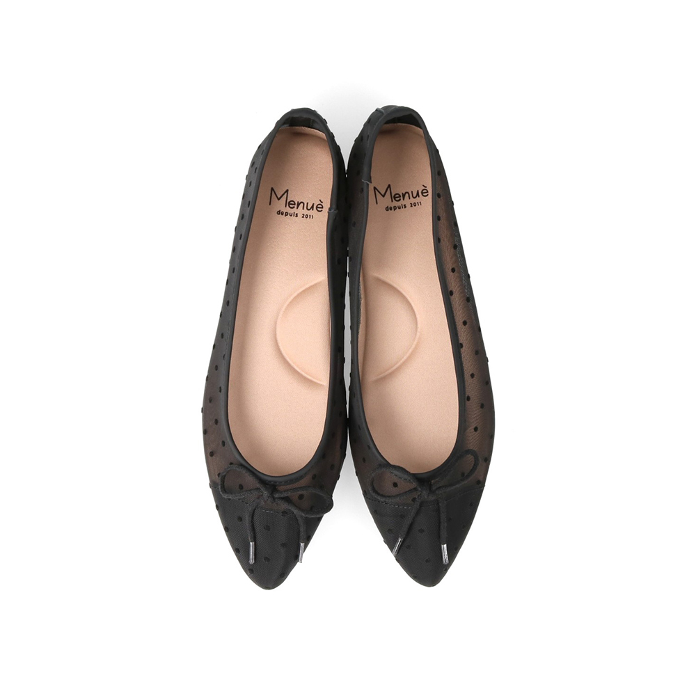 menue（メヌエ） バレエシューズ パンプス 黒 レディース リボン
