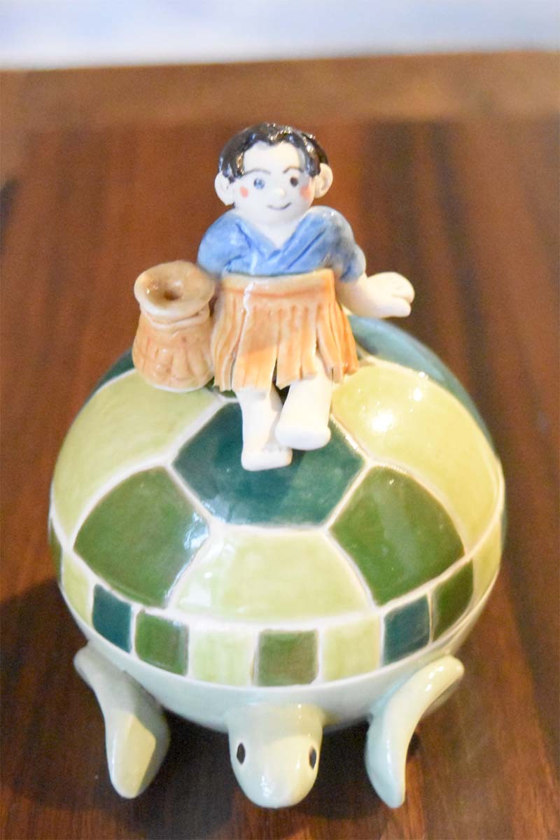 浦島太郎 陶器 置物 インテリア 人形 小物入れ 蓋付き アクセサリー
