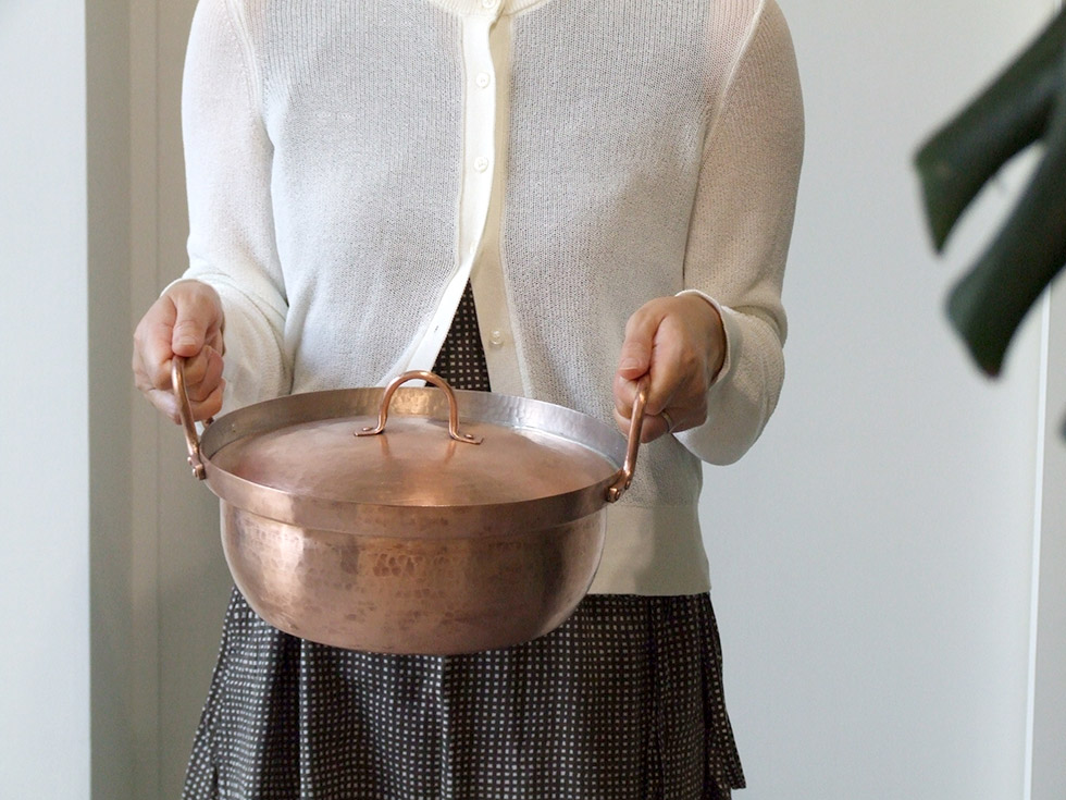 京都 北村一男さんの鎚起銅器 段付鍋8寸浅型 銅鍋 大サイズ : おまめ