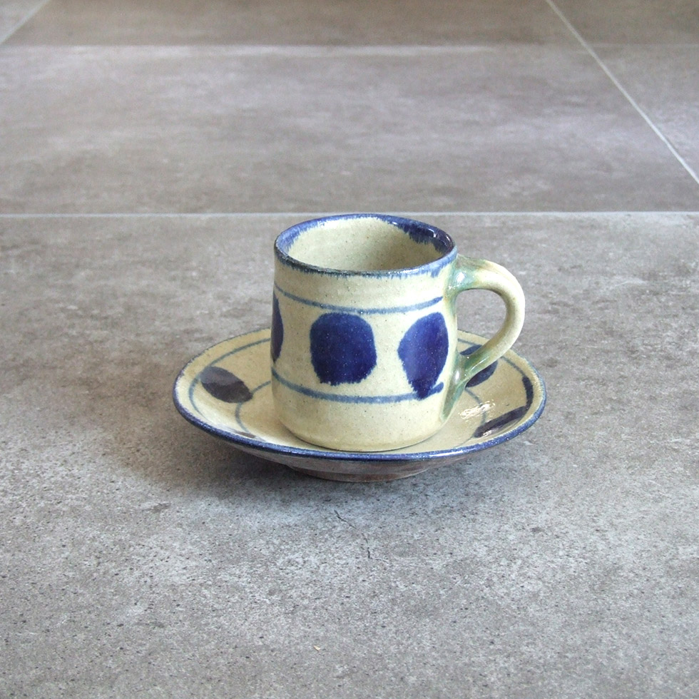 やちむん 民藝 読谷山焼 北窯 松田共司コーヒーカップ＆ソーサー 三彩