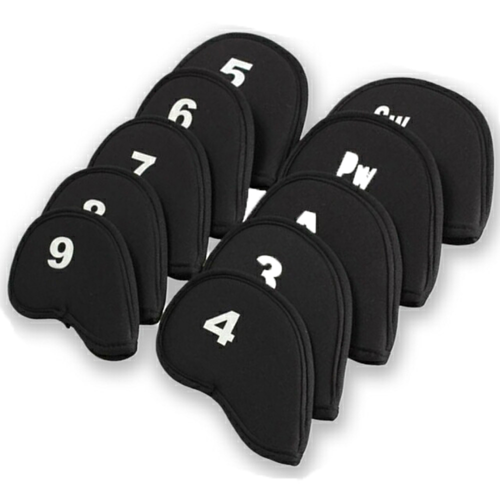 ゴルフ アイアンカバー ヘッドカバー セット 番手付き 10セット 黒色