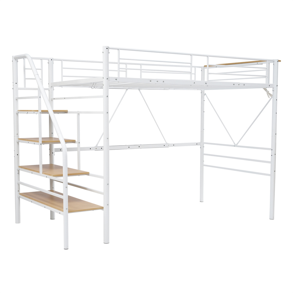 ロフトベッド 階段付き コンセント付き パイプベッド 収納 シングル