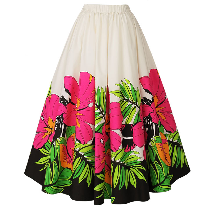 即納☆ フラダンススカート ピンク系 ハイビスカス柄 ハワイアン