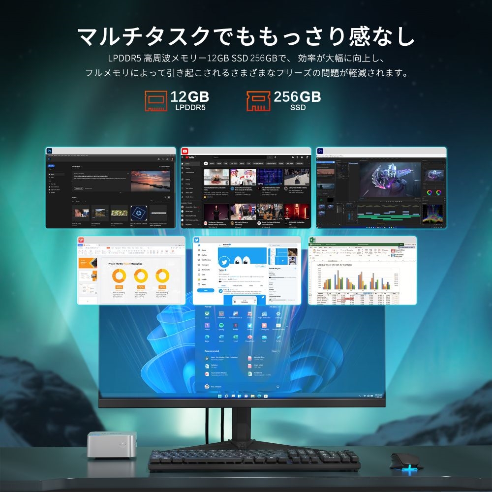 ACEMAGIC 手のひらサイズ ミニpc インテル n100 ミニパソコン 16GB