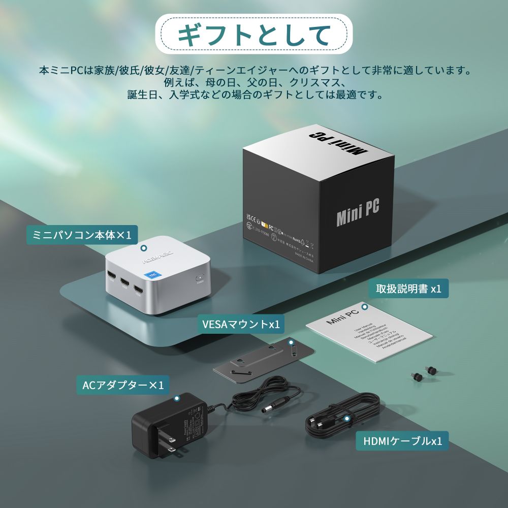 ACEMAGIC 手のひらサイズ ミニpc インテル n100 ミニパソコン 16GB