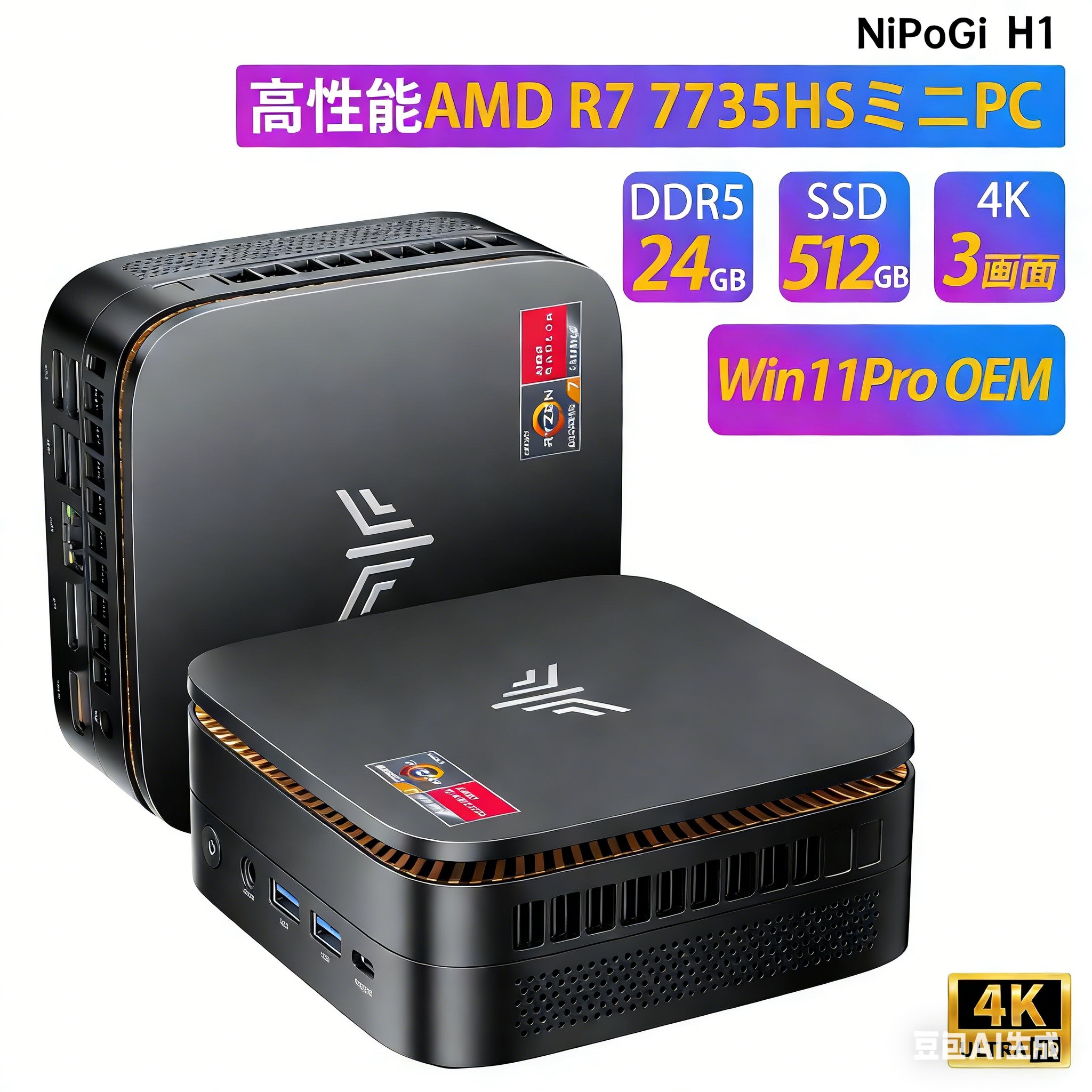 OEM Key保証 ミニPC【AMD Ryzen7 7735HS 24GB+512GB】 ミニPC Win11Pro