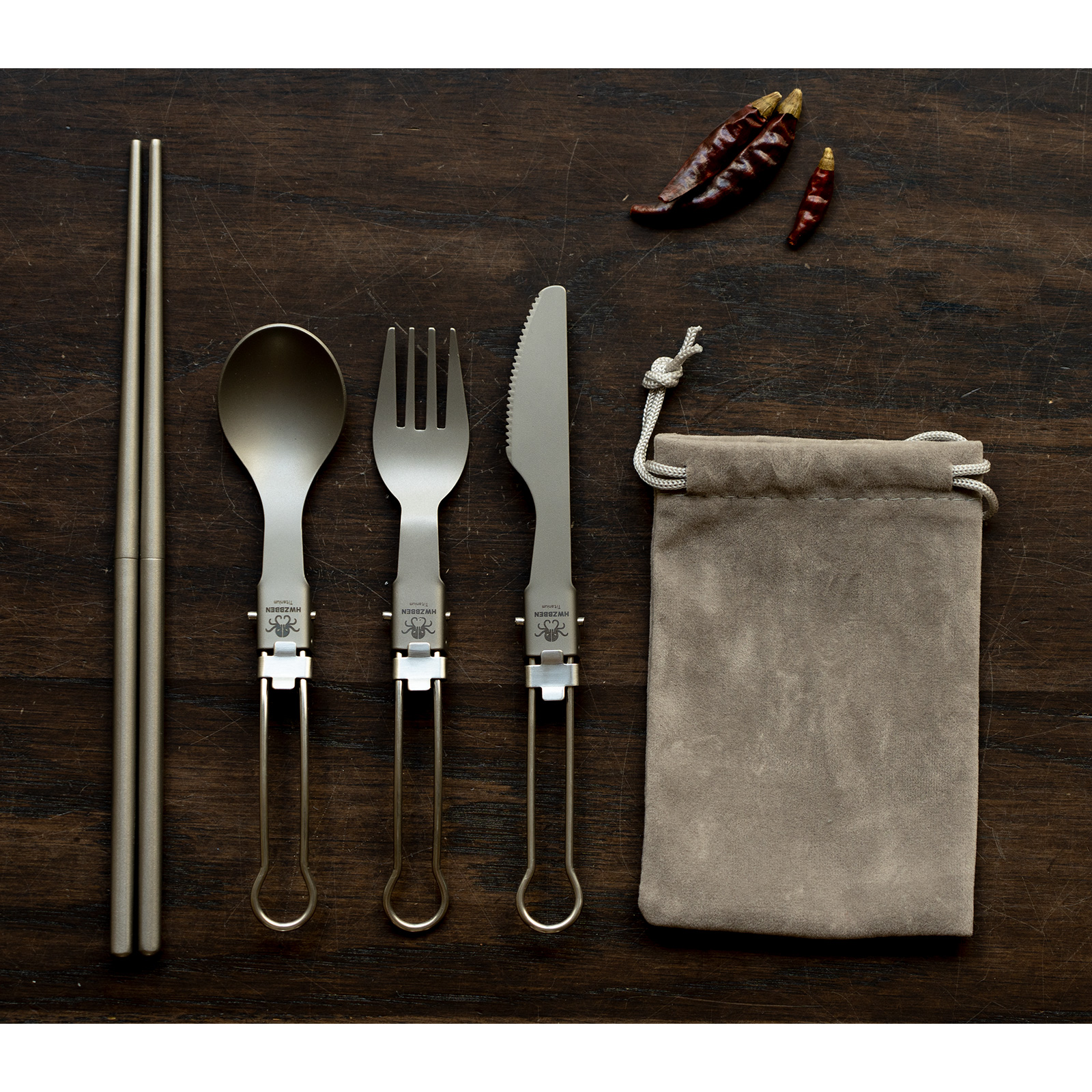 折りたたみ式 チタン カトラリーセット 4点セット（ フォーク・ナイフ