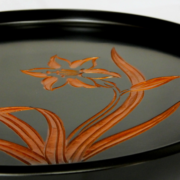 お盆 トレー 丸盆 黒 【一尺一寸】 日光彫 : 有限会社 阿久津茶舗