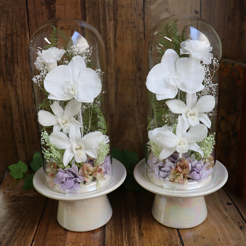 仏花 プリザーブドフラワー 喪中見舞い 命日 初盆 お供え 1対 ガラス