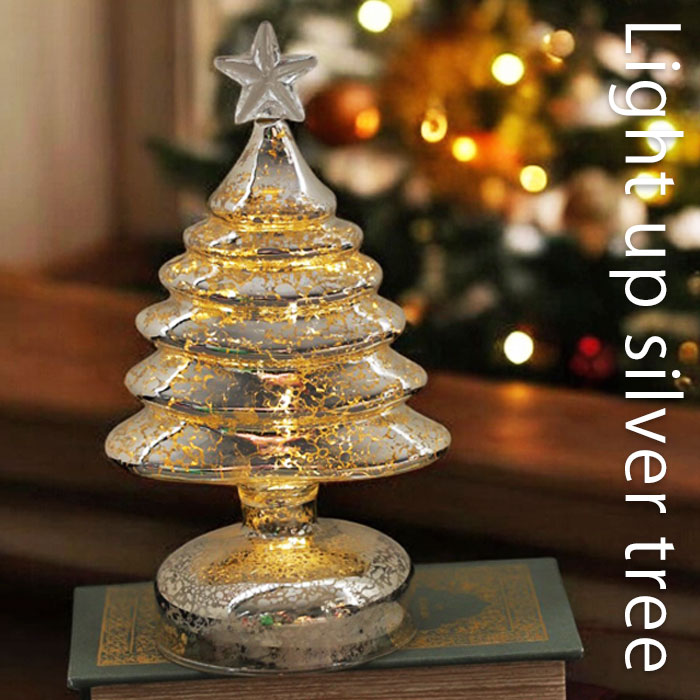 ツリー クリスマスツリー 約21cm シルバー ライト付き クリスマス雑貨