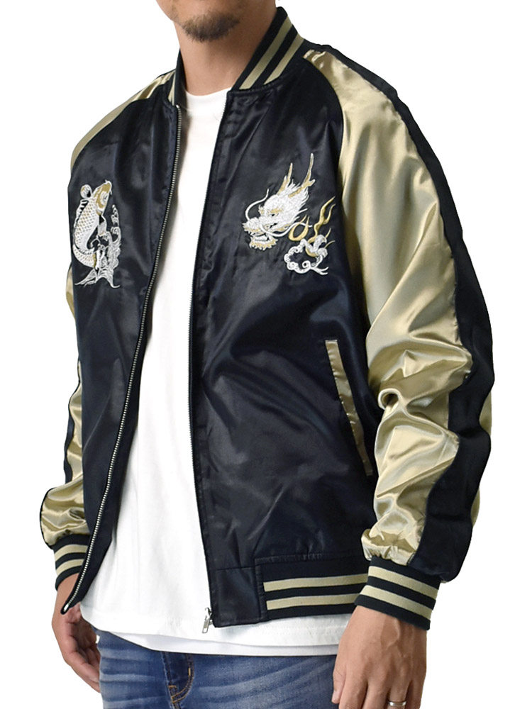 ARUGE（アルージェ） スカジャン メンズ サテン 和柄 ジャケット MA-1