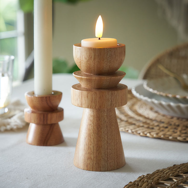 キャンドル ホルダー 天然 木 製 Mサイズ 2way ウッド 高さ 13cm