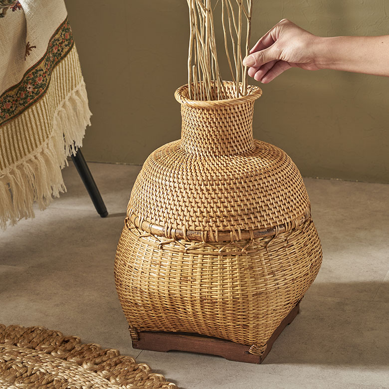 バスケット かご バンブー 竹 深型 壺 つぼ 収納 オブジェ ドライ