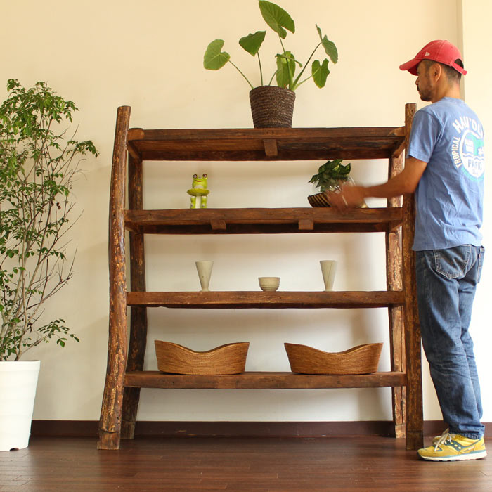 チーク古材 ラック 棚 木製 キャビネット チーク 古木 古材 fur-0444-a