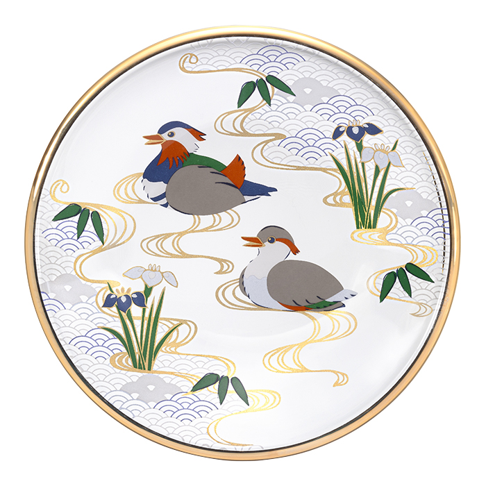 ADERIA おしゃれ 丸皿 ガラスプレート PNT 吉祥花鳥 アデリア 日本製