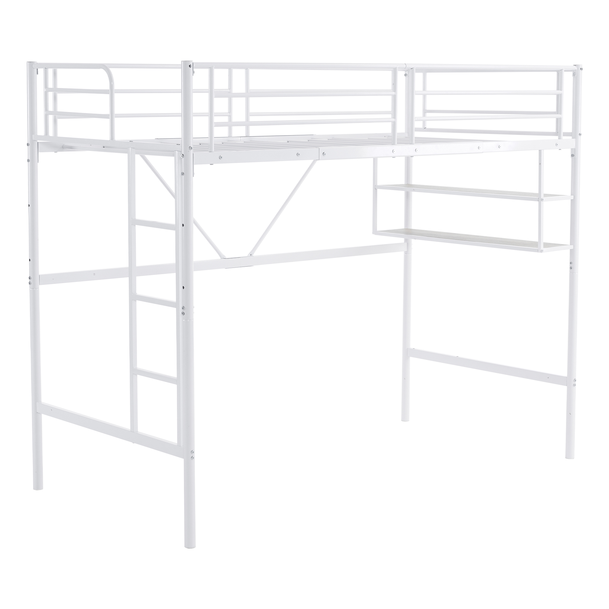 BTM ロフトベッド パイプベッド サイド棚付き シングルベッド 木 収納