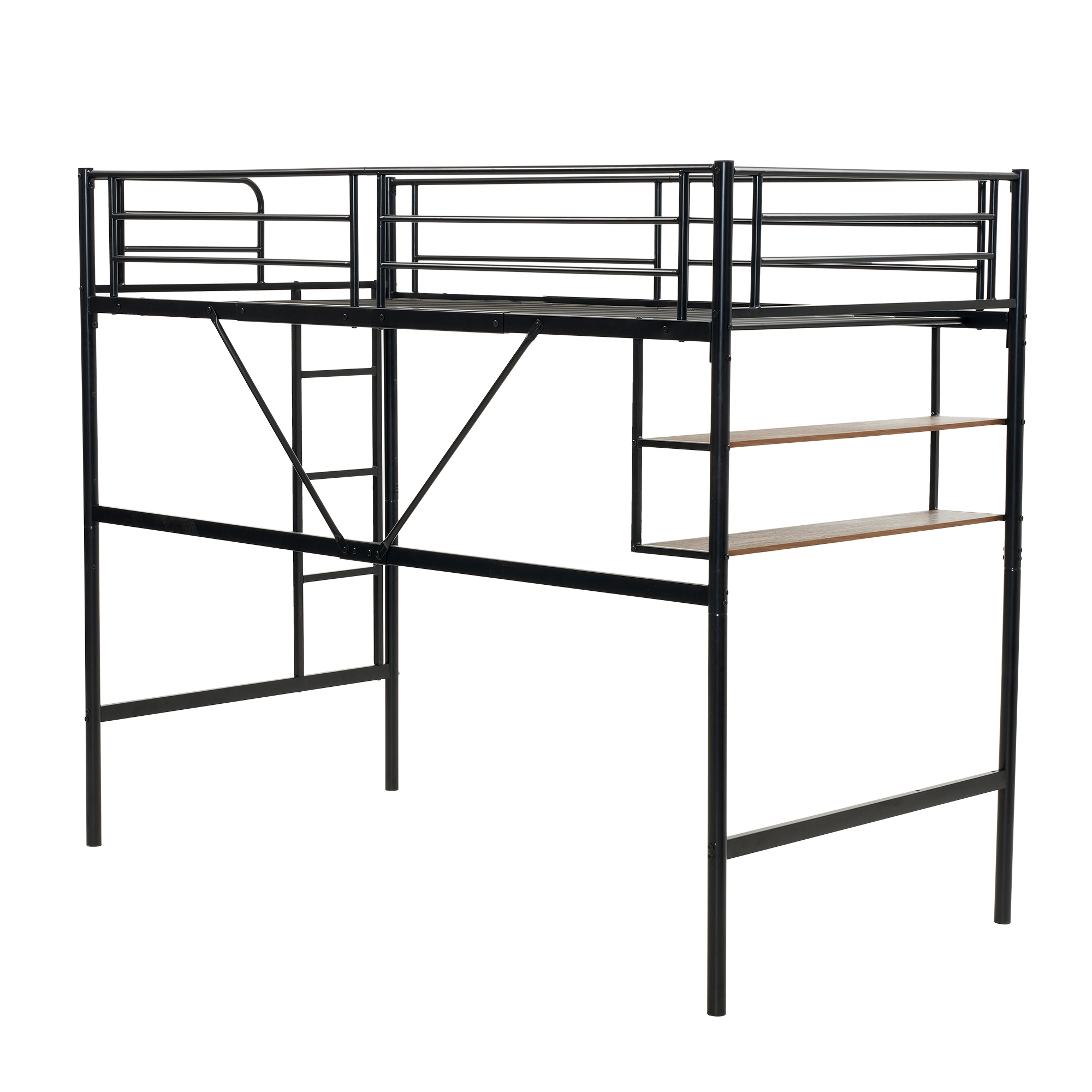 BTM ロフトベッド パイプベッド サイド棚付き シングルベッド 木 収納