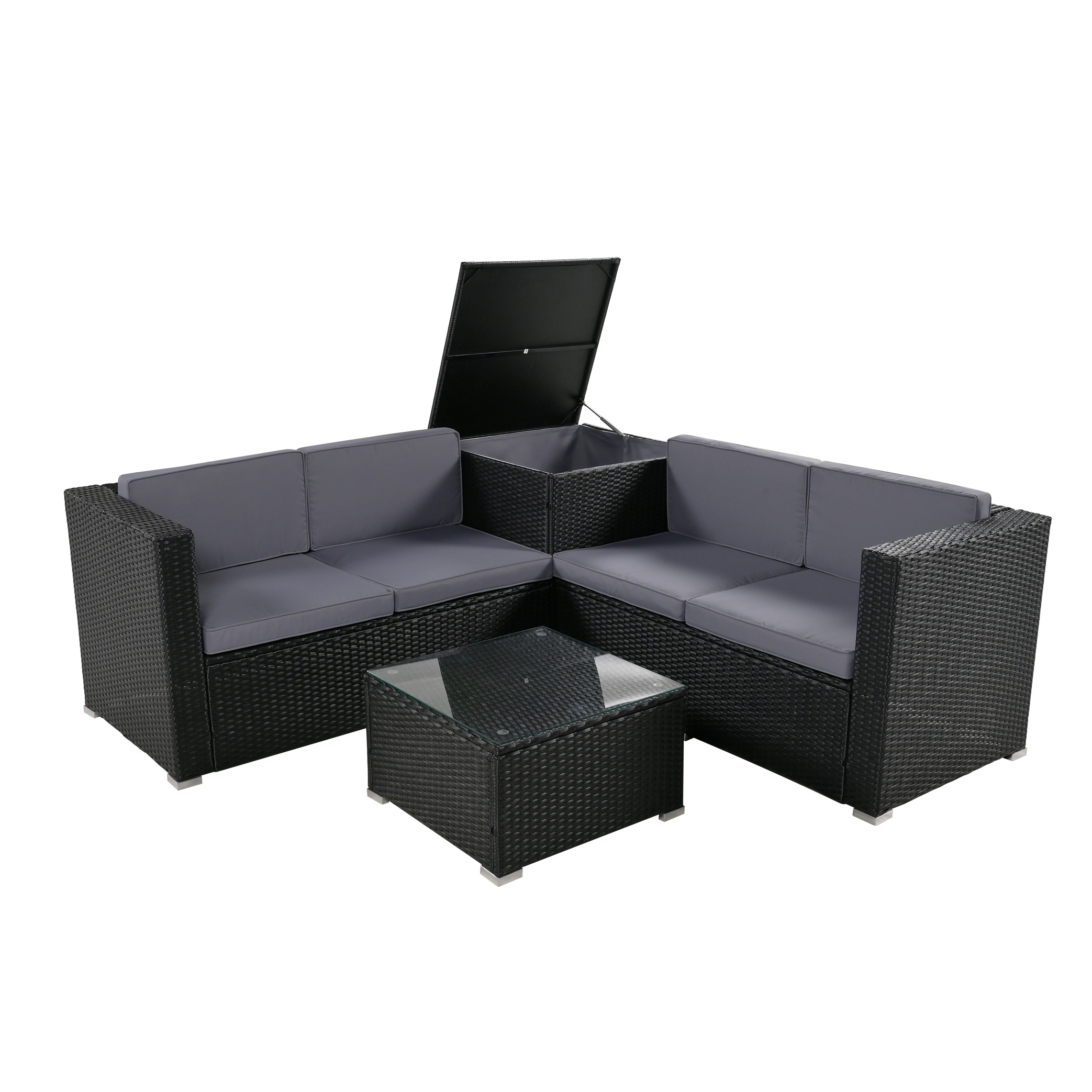 ガーデンファニチャー 4点 収納付き ガーデン クッション付き ラタン調