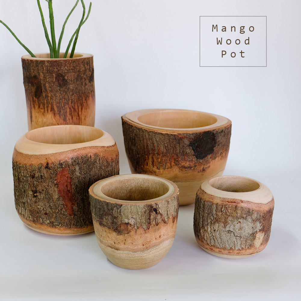 鉢カバー 懸崖3号4号 黒ポット用 おしゃれ マンゴーウッド stem 天然