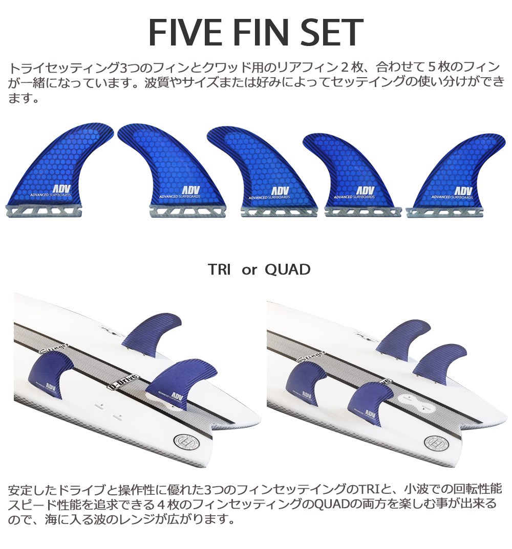 ADVANCED ハニカムカーボン5フィンセット トライフィン クアッドフィン
