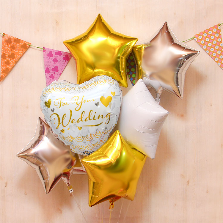 バルーン電報 5つのスターの浮き型バルーン・バルーンブーケ（ゴールド