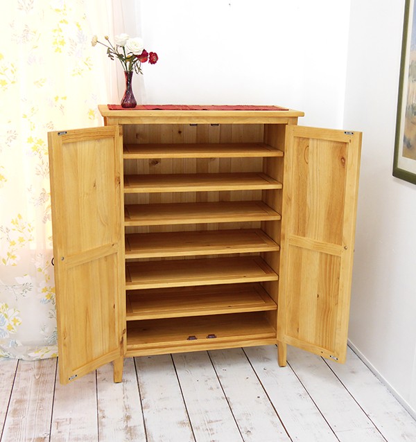 無垢キャビネット 木製扉 Valencia リング取っ手 高さ120cm 食器棚