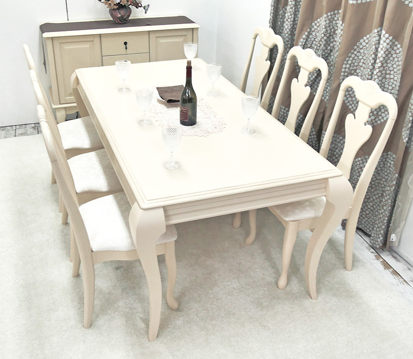 エレガントダイニングテーブル チェア7点セット 座面ロゼ クラシック調