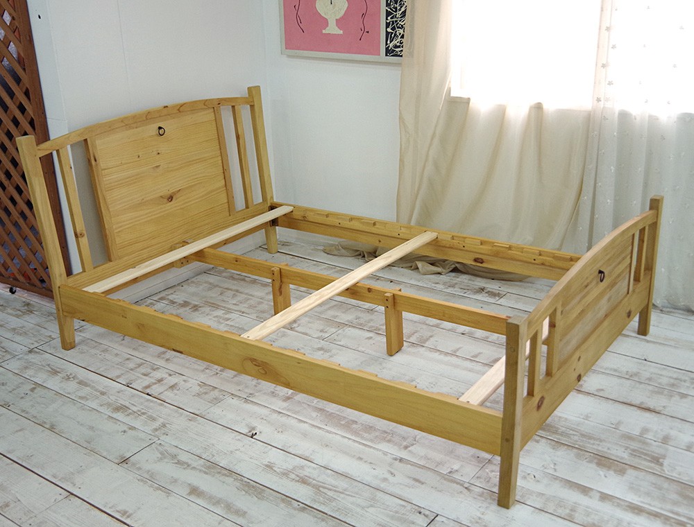 ナチュラルカントリー ダブルベッド フレームのみ パインすのこベッド