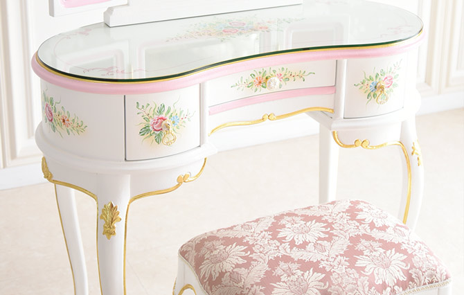 ドレッサーおしゃれ 白 姫系 アンティーク調 可愛い ロココ調 ROCOCO