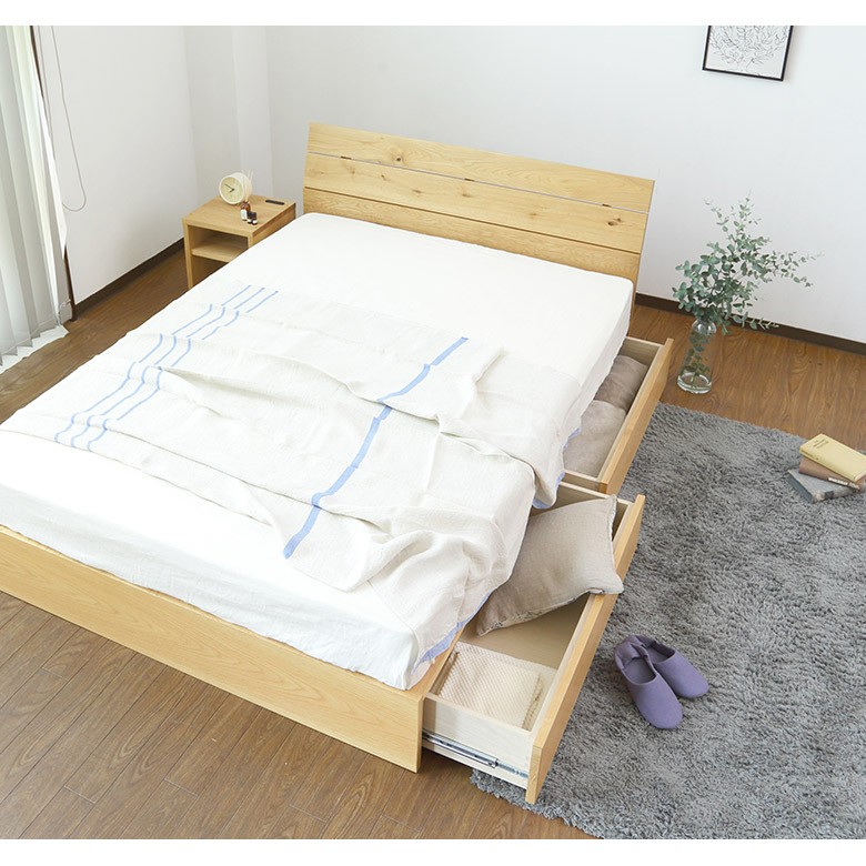 ベッド ダブル 木製 無垢材 組立設置無料 国産 収納 ソレイユ 引き出し