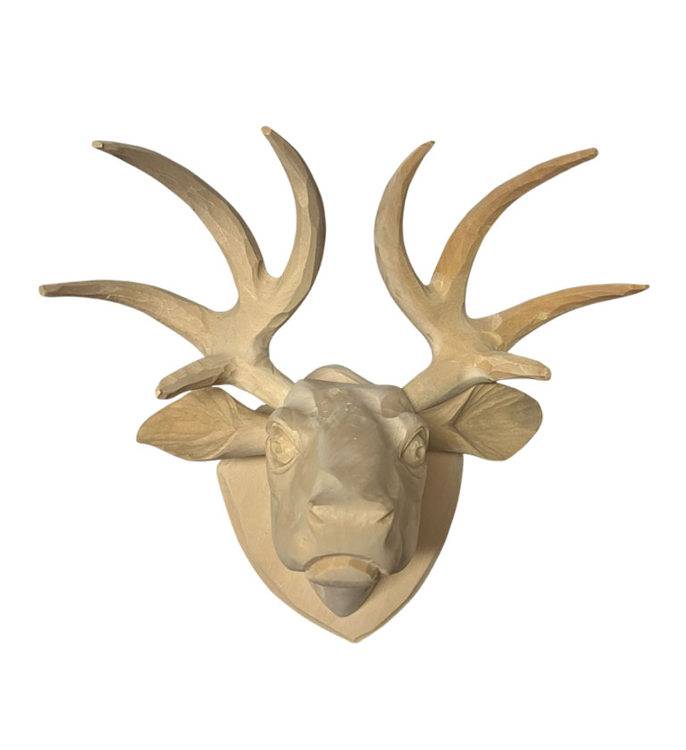 鹿のハンティングトロフィー 頭飾り 木彫り 壁掛け 置き物 木製