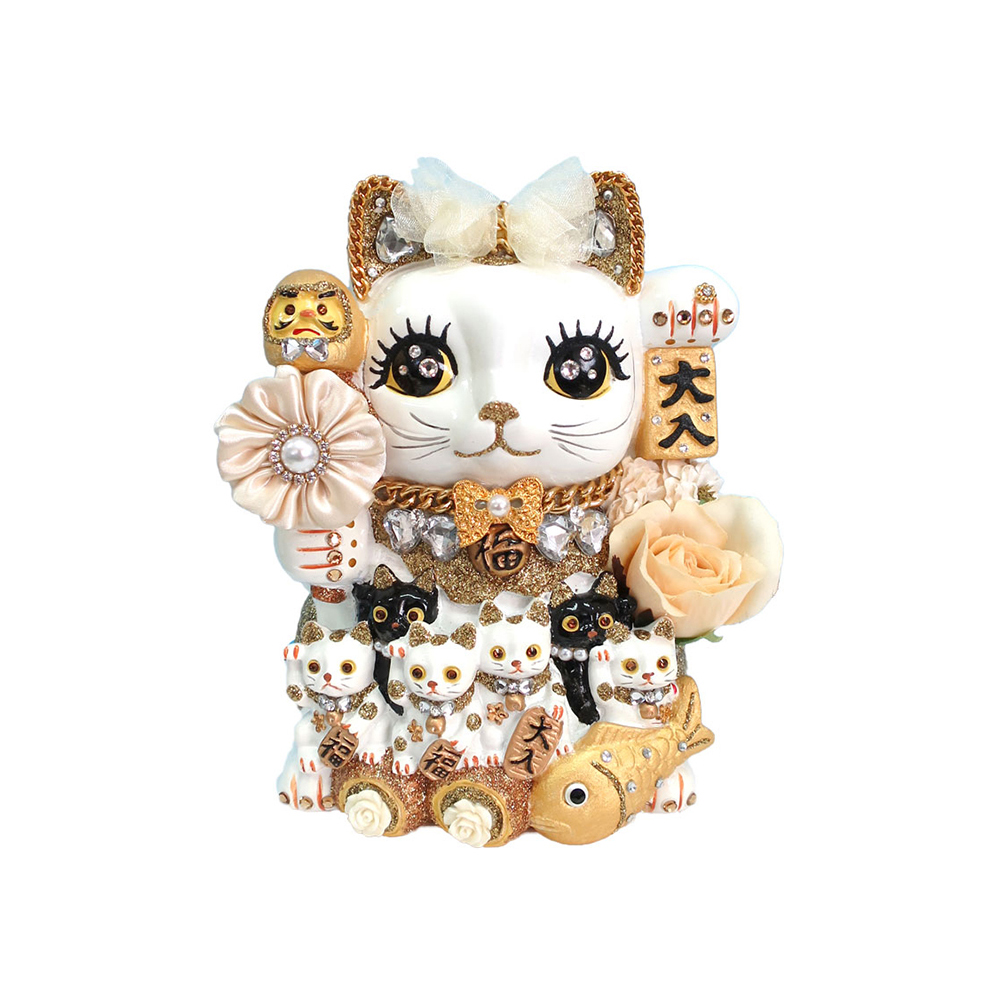 招き猫 置物 貯金箱 プリンセスキャット 特大 C406 DecoBaboo キラキラ