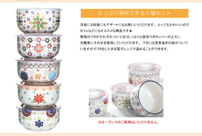 coastal 保存容器 5セット フタ付き容器 陶器 冷蔵庫 冷凍庫 電子