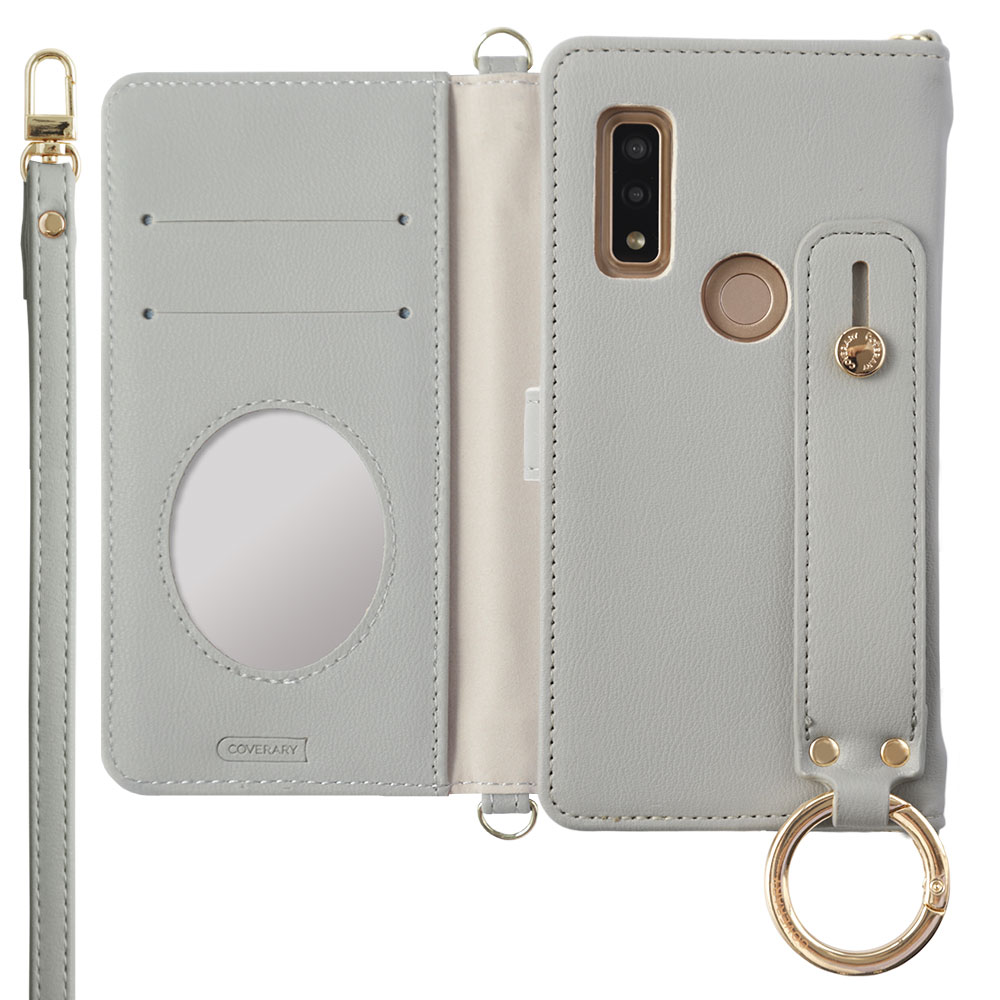 AQUOS wish wish4 ケース 手帳型 ショルダー ハンドベルト ミラー