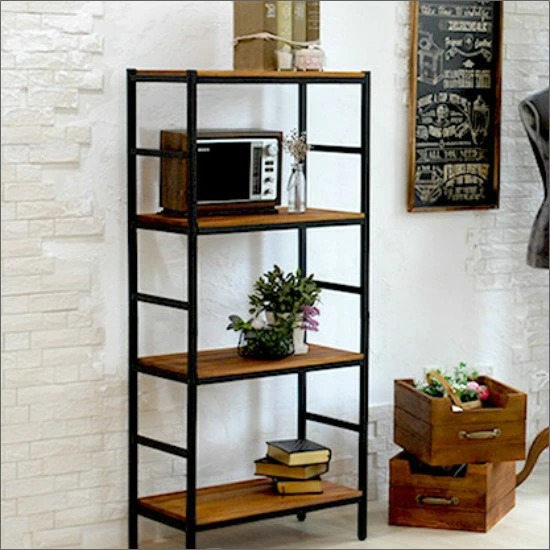 天然木 アイアン 4段ラック 幅60 奥行32 棚 ラック シェルフ 木製