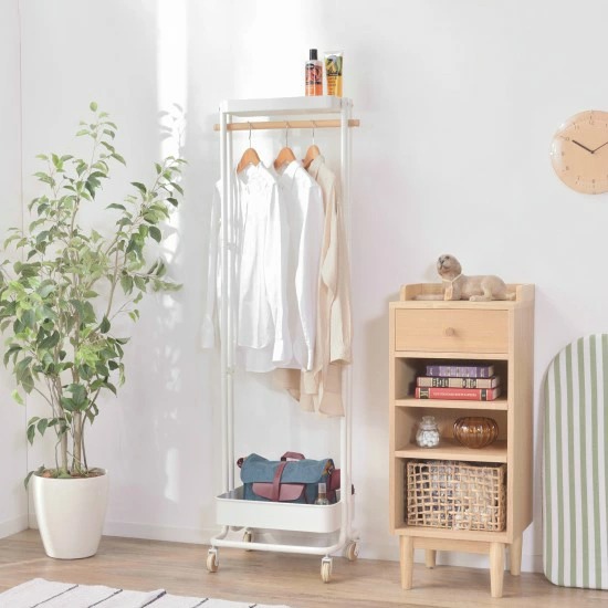 収納棚付き ハンガーラック 幅50cm キャスター付き 洋服掛け コート