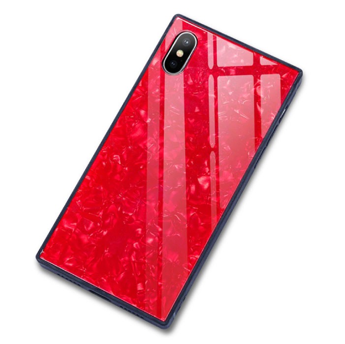 iPhone ケース iPhone8 背面ガラス スクエア 四角 シェル クリスタル