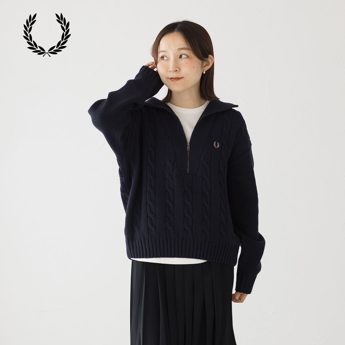 FRED PERRY（フレッドペリー） ハーフジップ ケーブル ニット