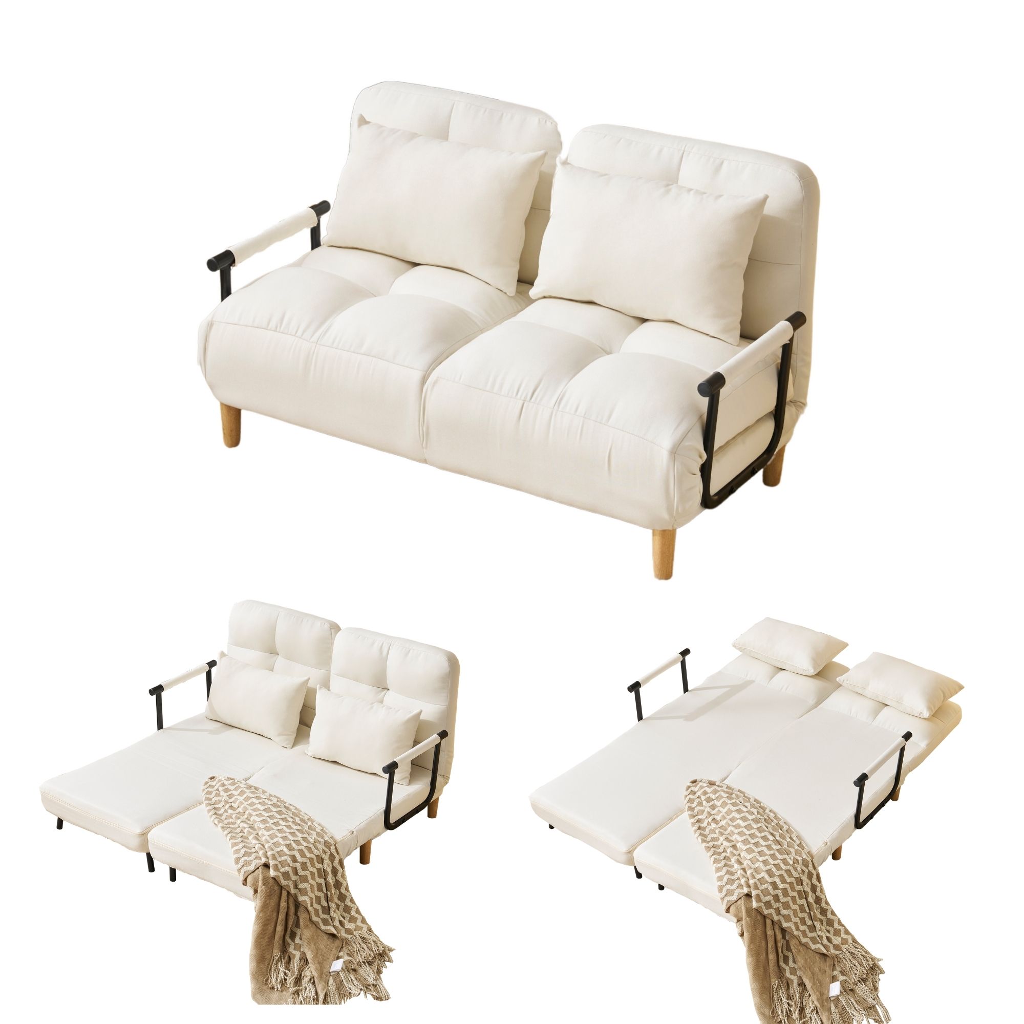 ソファベッド 折りたたみ 3WAY ファブリック生地 カウチソファー 肘