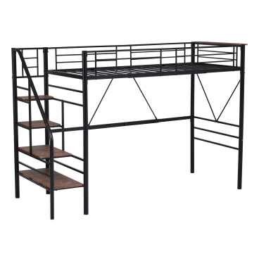 ロフトベッド 階段付き S パイプベッド シングル コンセント付き 収納