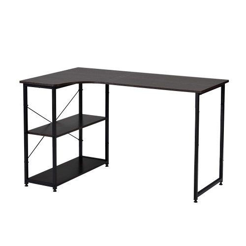 パソコンデスク L字 120cm 2段シェルフ付 2段ラック付 木製 収納付 座